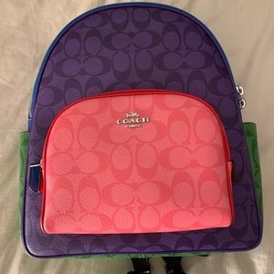 Coach Court Backpack In Blocked Signature Canvas-Sport Multi Purple Multi